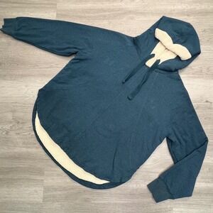 Eddie Bauer Womens Sherpa Lined Hoodie Size L Pullover Teal Cozy Comfort